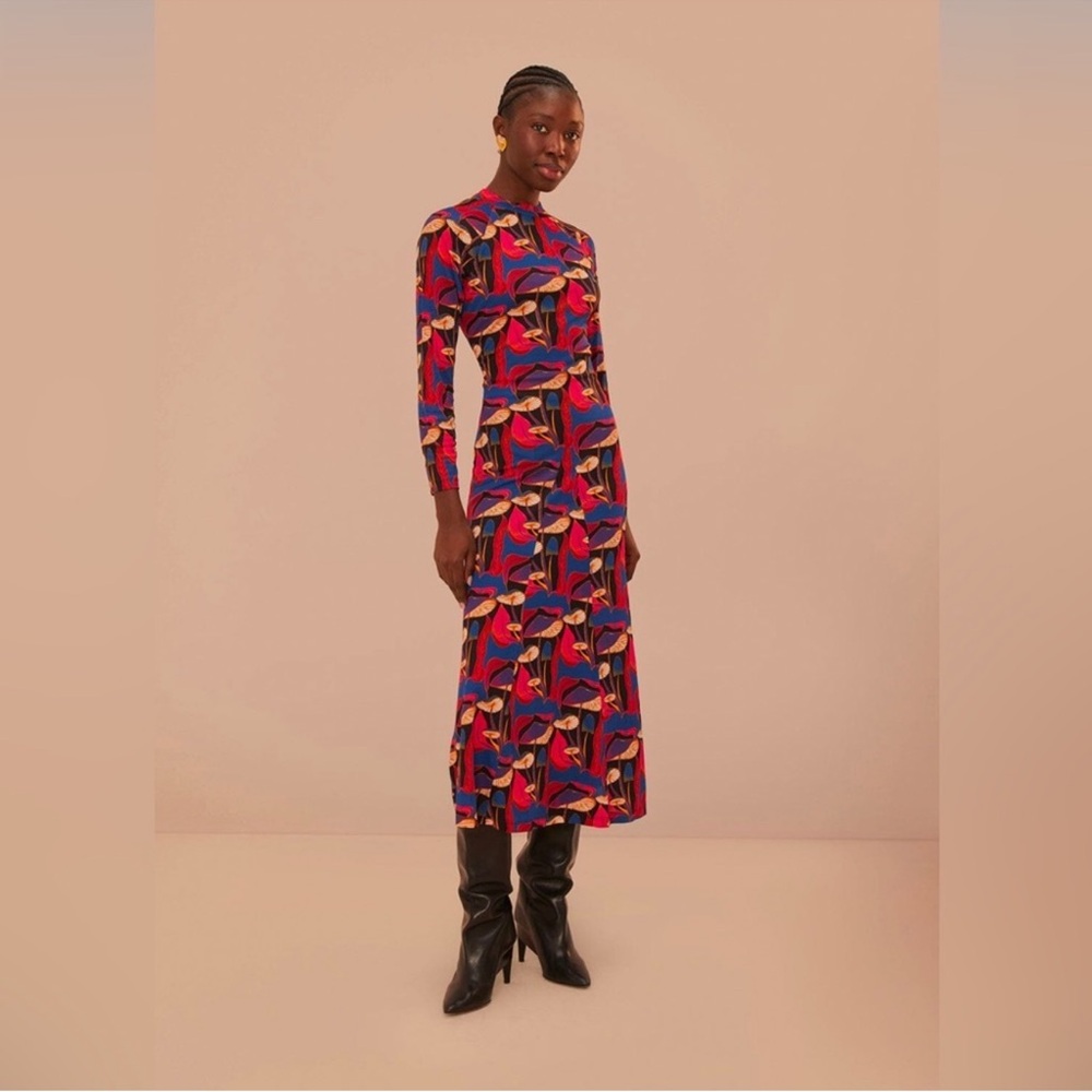 Farm Rio Wild Mushrooms Jersey Midi Dress - Size Medium
